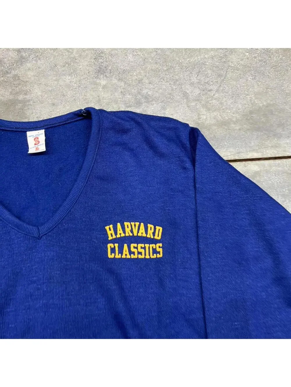 vintage harvard university classics made in usa collegiate navy v neck sweater